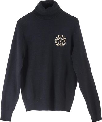 Versace Jeans Couture Maglia Collo Alto V Emblem - Heren - Coltruien - Zwart - L - Katoen - Truien & Vesten