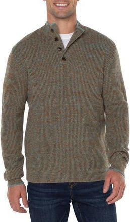 Liverpool L.A. Button Mock Neck Marled Sweater in Caramel Multi at Nordstrom Rack, Size Small