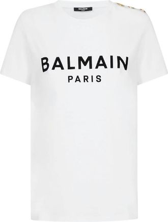 Balmain Logo Print Button Embellished T Shirt, Size Medium