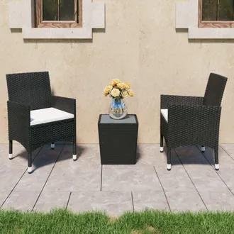 vidaXL Mesa Y Sillas De Jard&iacute;n 3 Pzas Rat&aacute;n Pe Y Vidrio Templado Negro Vidaxl