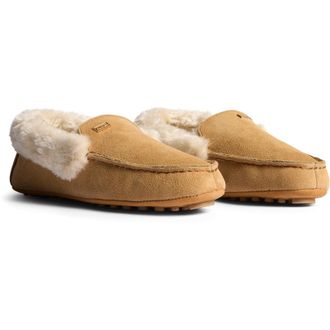 Hunter Womens Moccasin Slipper Sherpa Suede Biscuit Slippers - Taupe - Size UK 4