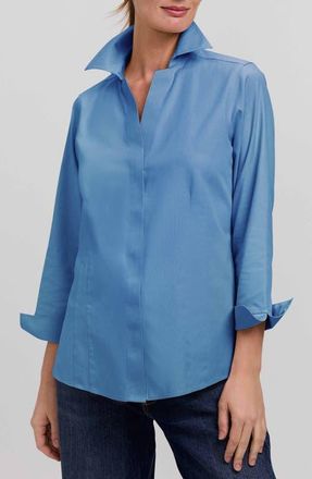 Foxcroft Taylor Fitted Non-Iron Shirt in Soft Indigo Blue at Nordstrom, Size 12