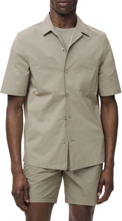 Mango Solid Stretch Cotton Blend Camp Shirt in Khaki Grey at Nordstrom, Size Medium