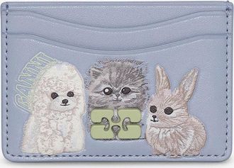 Ganni Soft Chambray Bou Card Holder in Blue With Flap and Animals