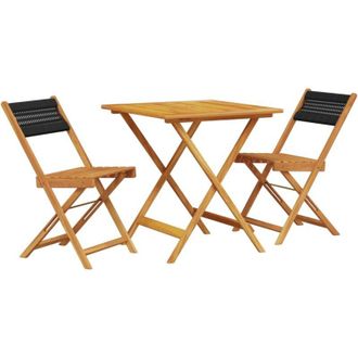 vidaXL Vidaxl - Juego De Bistro De 3 Piezas Polipropileno Y Madera Maciza Negro