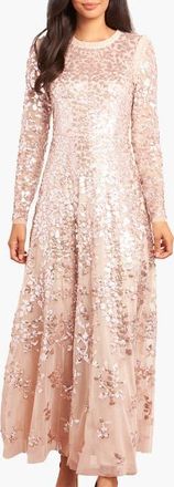 Needle & Thread Rosanna Lattice Round Neck Gown in Oyster/metallic at Nordstrom, Size 10