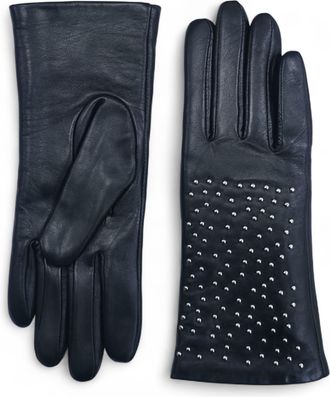 Infinity Leather Zwarte Italiaanse leren winterhandschoenen met zachte wollen voering en studs voor dames