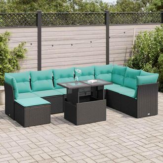 vidaXL Vidaxl Set Sof&aacute;s Jard&iacute;n Y Cojines 9 Pzas Rat&aacute;n Sint&eacute;tico Acacia Negro