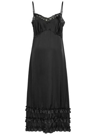 Simone Rocha Simone Rocha Ruffled Lace-trim Satin Midi Slip Dress - Black - 10 (UK10 / S)