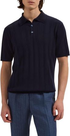 Bugatchi Textured Stripe Polo Sweater in Navy at Nordstrom, Size Xxx-Large