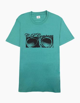 C.P. Company Mens Cp Company 30/1 Jersey Goggle Print T-shirt Frosty Green 673 - Blue - Size: 34