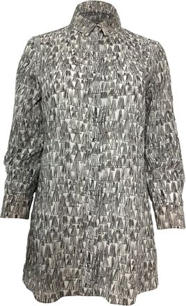 Akris Asagao Print Tunic Blouse in Black and White Cotton Voile