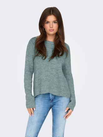 Only Rundhalspullover ONLY ONLLOLLI L/S PULLOVER KNT NOOS, Damen, Gr. M, abyss detail:with melange, Strick, Obermaterial: 82% Polyester, 15% Polyacryl, 3% 