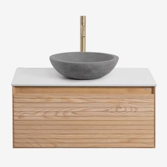 Sklum Conjunto De Mueble De Ba&ntilde;o Suspendido 80x50 Cm En Madera De Fresno Tedrik Sklum