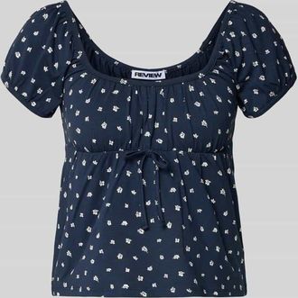 Review T-Shirt im Allover-Look mit Schn&uuml;rung in Dunkelblau, Gr&ouml;&szlig;e XL