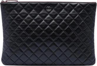 Chanel Pre-owned Quilted Lambskin Clutch - Dames - Vintage Clutch - Zwart - ONE Size - Leer - Vintage