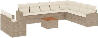 vidaXL Set De Sof&aacute;s De Jard&iacute;n 11pzas Con Cojines Rat&aacute;n Sint&eacute;tico Beige Vidaxl
