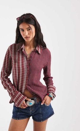 Free People Benny - Camicia slim fit rossa ruggine a quadri con bottoni a contrasto-Rosso