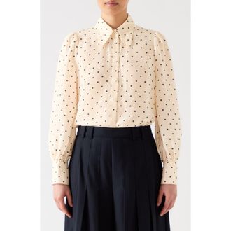 L.k. Bennett Sonya Polka Dot Button-Up Shirt in Cream at Nordstrom Rack, Size 14 Us / 18 Uk