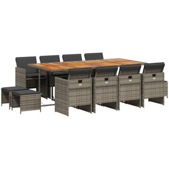 vidaXL Set Comedor De Jard&iacute;n Con Cojines 13 Pzas Rat&aacute;n Sint&eacute;tico Gris Vidaxl