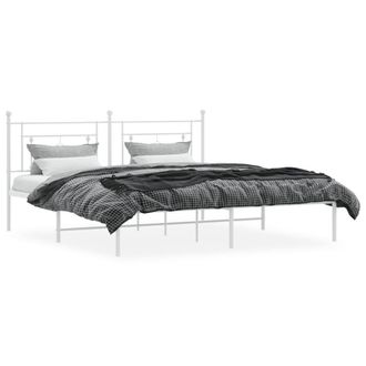 Berkfield Home Metal Bed Frame without Mattress with Headboard White 183x213cm | Size: 183x213 cm