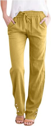 Generic Womens Trousers Casual Cotton Linen Pants Summer Drawstring Elastic Waist Pants With Pockets Lightweight Comfy Straight Trousers Lightweight Full Leng