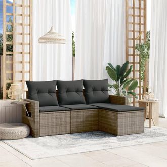 vidaXL Set De Sof&aacute;s De Jard&iacute;n 4 Pzas Y Cojines Rat&aacute;n Sint&eacute;tico Gris Vidaxl