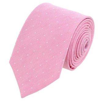 Trafalgar Store Churchill Chambray Polka Dot Linen Blend Necktie in Light Pink With Polka Dots at Nordstrom