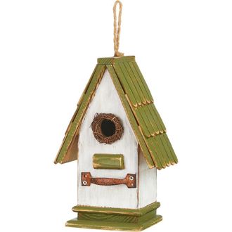 Glitzhome Rustic Garden Distressed Solid Wood Decorative Bird House in Bright Green at Nordstrom, Size Medium