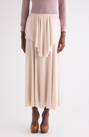 Chlo&eacute; Fluid Washed Silk Satin Layered Midi Skirt in Rose Dust at Nordstrom, Size 10 Us