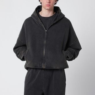 Entire studios Washed black cotton zip-up hoodie