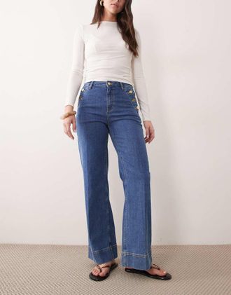 GANT Jeans a zampa blu medio con tasche e bottoni