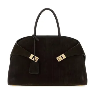 Ferragamo Hug Suede Corduroy Top-Handle Bag - female - Ferragamo - Handbags - Brown - ONE SIZE - Bags