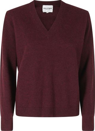 Kujten Lita Burgundy Long-Sleeve V-Neck Cashmere Sweater