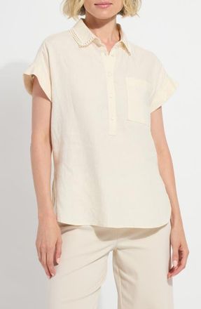 Lyss&eacute; Althea High-Low Linen Top in Macadamia at Nordstrom, Size X-Small