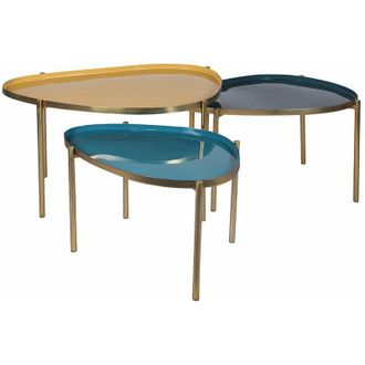 Miliboo Tavolini impilabili laccati bianchi, senape, blu anatra, blu (set di 3) ZURIA