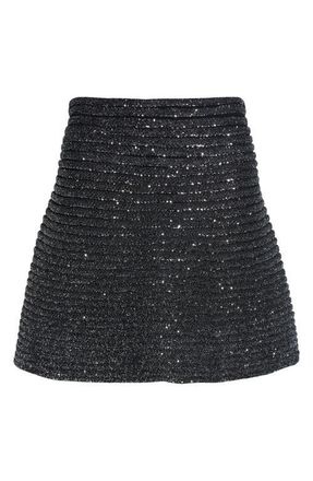 Alaia Sequin Rib Skater Skirt in Noir Alaia at Nordstrom, Size 12 Us