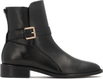 Kazar Platte leren laarzen met band - Dames - Enkellaarsjes - Zwart - 41 EU - Leer - Schoenen