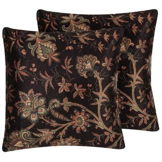 Beliani Conjunto De Cojines Decorativos Patr&oacute;n Floral Multicolor 45 X 45 Cm Decoraci&oacute;n Retro Vintage Karur