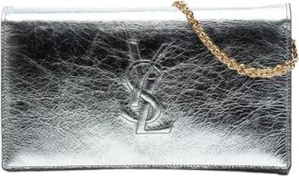Saint Laurent Pre-owned Clutches, female, Gray, Size: ONE SIZE Pre-owned Crinkled Metallic Crossbody Bag