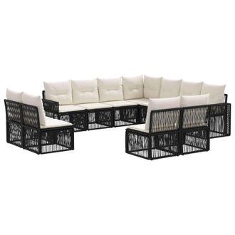 vidaXL Conjunto De Sof&aacute;s De Jard&iacute;n 11 Pcs Negro Y Blanco Crema Vidaxl
