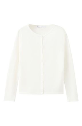 Mango Fine Knit Crewneck Cardigan in Ecru at Nordstrom, Size X-Small