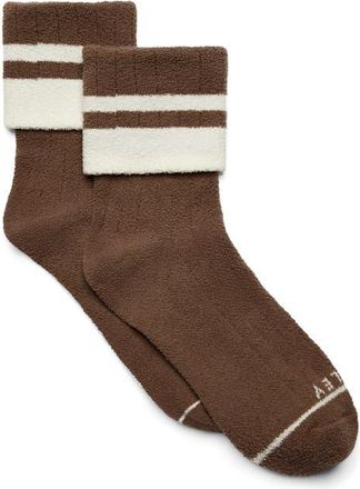 Varley Preston Boucl&eacute; Fold Over Crew Socks in Golden Bronze/Egret at Nordstrom, Size Small