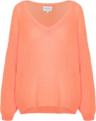 Americandreams Silja V-neck Pullover - Dames - V-hals truien - Oranje - M - Wol - Truien & Vesten