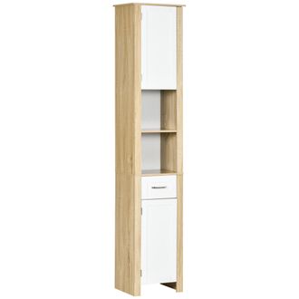 OEM Mobile Bagno Alto In Truciolato Con Un Cassetto, 2 Armadietti E 2 Ripiani Aperti Regolabili, 37x30x184 Cm