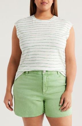 Wit & Wisdom Stripe Linen Blend T-Shirt in Meadow/Off White at Nordstrom Rack, Size 3X