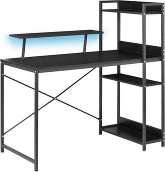 Beliani LED Gaming Desk Black MDF Tabletop Iron Legs Frame Powder Coated 5 Shelves Monitor Stand Modern BILOXY