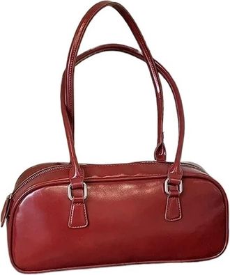 Generic Solid Color PU Leather Underarm Bags For Women 2026 Spring Korean Fashion Retro Simple Shoulder(Wine Red)