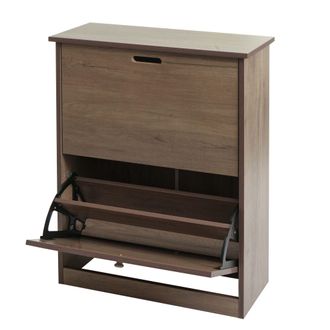Hhg Hhg - Nunca Usado] Zapatero Volquete 398, Mueble Zapatero Zapatero, 81x60x25cm 2 Solapas, Mdf De Paulownia, Gris-marr&oacute;n