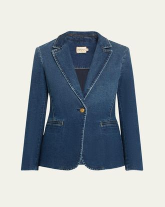 Alice & Olivia Macey Denim Notch-Collar Fitted Blazer